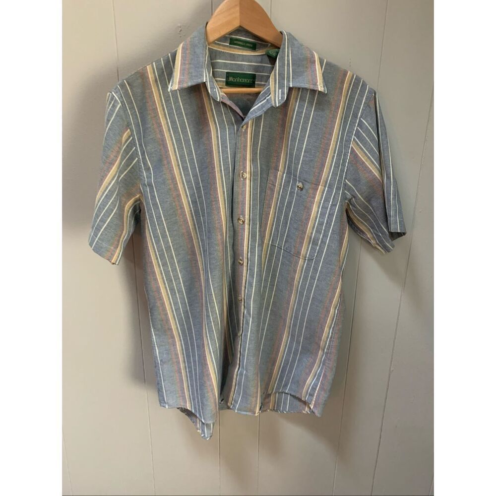Manhattan Mens Short Sleeve Casual Button Down Shirt Medium